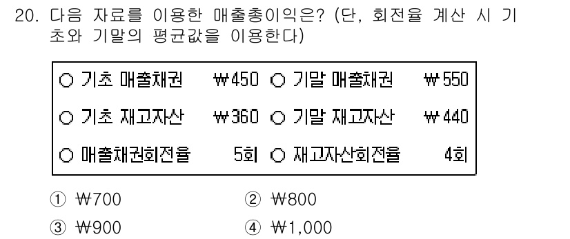 9급_국가직_공무원_회계학 2024년 20번 - 매출채권 회수기간을 계산하기 위해 매출채권과 연간 매출액을 바탕으로 하여... 에 관한 핵심 기출문제