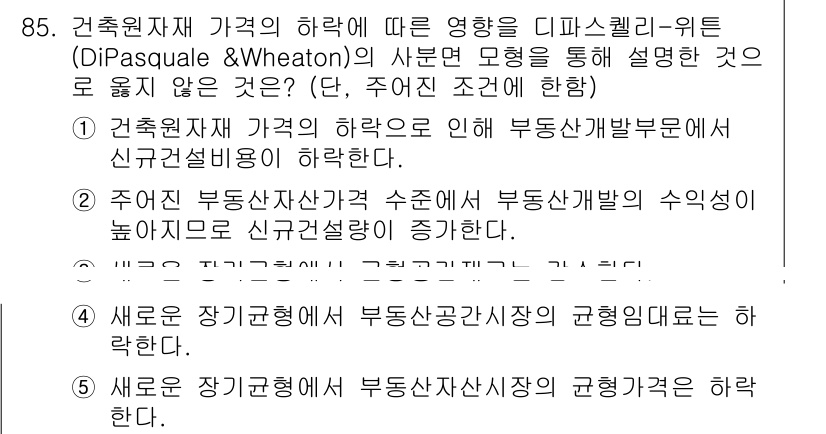 감정평가사_1차_1교시 2024년 85번 - 새로운 부동산자산의 수익성이 높아지면 부동산설계가 증가할 수 있지만, 이... 에 관한 핵심 기출문제