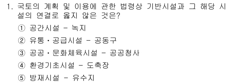 감정평가사_1차_2교시 2024년 1번 - 국토의 계획 및 사용에 관한 법령상 기본시설과의 연결성이 가장 적은 옵션... 에 관한 핵심 기출문제
