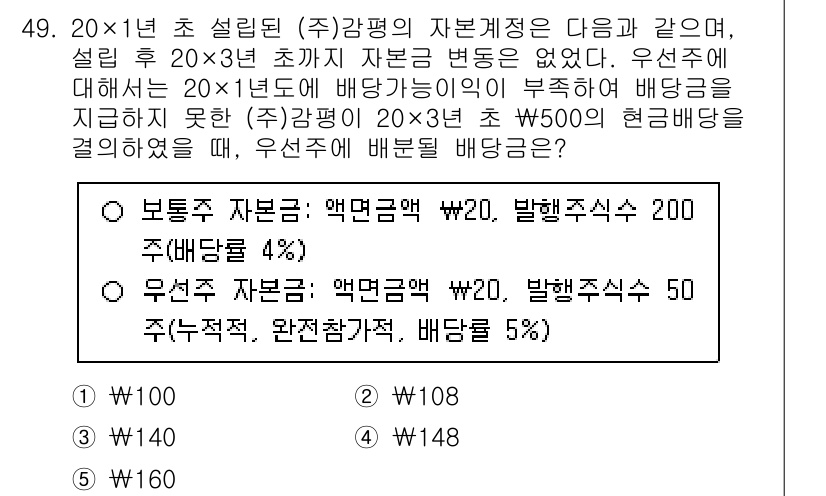 감정평가사_1차_2교시 2024년 49번 - 해당 문제에서 유산 자산의 평가액은 보통 자산의 가치에서 배당금 지불을 ... 에 관한 핵심 기출문제