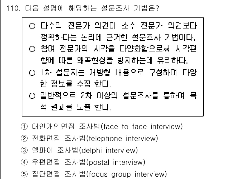 경영지도사_1차_1교시 2024년 110번 - 화상면접은 다수의 전문가가 의견을 수렴하여 보다 객관적이고 정확한 정보를... 에 관한 핵심 기출문제