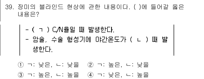 농산물품질관리사_1차 2024년 39번 - . 

C/N 비율이 낮을 때, 미생물의 활동이 활발해져 발효 과정이 촉... 에 관한 핵심 기출문제