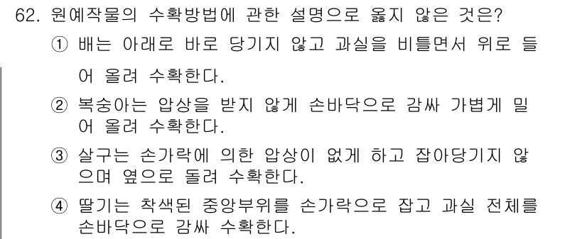 농산물품질관리사_1차 2024년 62번 - 4번은 잘못된 설명입니다. "살균" 단계에서 손가락에 의한 오염이 없도록... 에 관한 핵심 기출문제