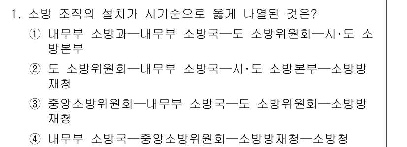 소방공무원(공개,경력)_소방학개론(구) 2024년 1번 - 소방 조직의 설계는 지방자치단체의 법적 지침을 따르며, 효율성을 극대화하... 에 관한 핵심 기출문제