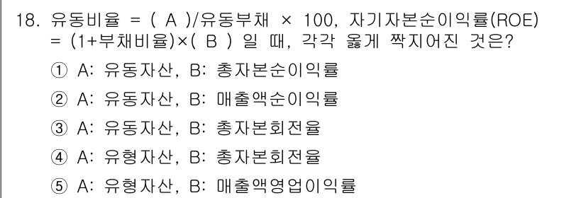 공인노무사_1차(경영학개론)(구) 2017년 18번 - 유동비율은 유동자산을 유동부채로 나눈 비율로, 단기 채무 상환 능력을 나... 에 관한 핵심 기출문제