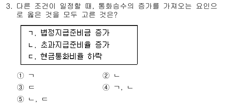 공인노무사_1차(경제학원론) 2015년 3번 - . "현금통화비율 하락"은 통화량 증가를 의미하여 통화승수의 증가를 초래... 에 관한 핵심 기출문제