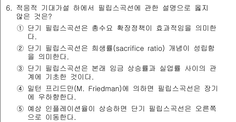 공인노무사_1차(경제학원론)(구) 2019년 6번 - . 밀턴 프리드먼(M. Friedman)에게 의하면 단기 필립스 곡선은 ... 에 관한 핵심 기출문제