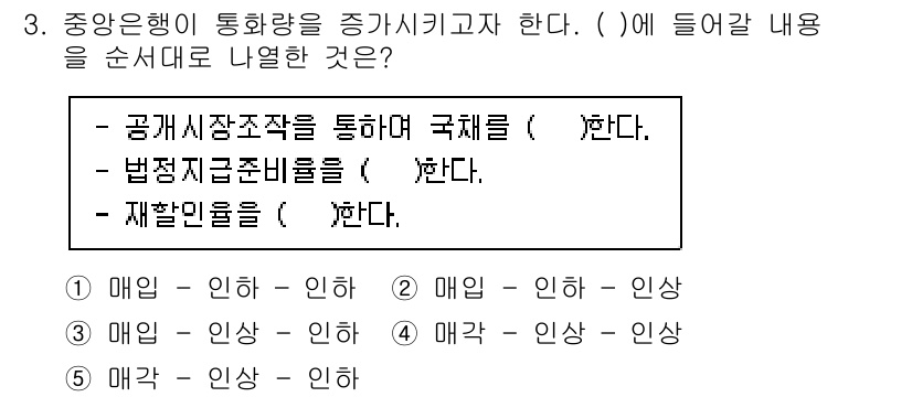 공인노무사_1차(경제학원론) 2019년 3번 - 번

공개시장을 통해 매일 인상을 점진적으로 조정하는 정책을 설명하고 있... 에 관한 핵심 기출문제