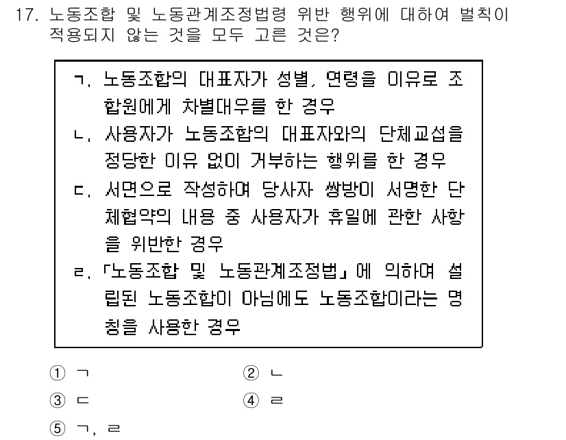 공인노무사_1차(노동법2)(구) 2017년 17번 - . 

노동조합의 대표자나 임원은 조합원과의 관계에서 명시적인 권한을 갖... 에 관한 핵심 기출문제