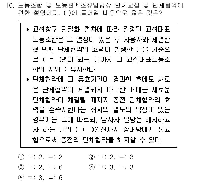 공인노무사_1차(노동법2)(구) 2022년 10번 - 문항에서 제시된 내용은 단체협약의 효력 발생일과 관련된 사항입니다. 교섭... 에 관한 핵심 기출문제