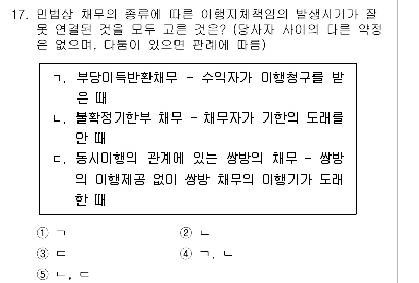 공인노무사_1차(민법)(구) 2023년 17번 - 민법상 채무자의 채무 불이행 시, 동시행위의 관계에 있는 쌍방 채무는 서... 에 관한 핵심 기출문제