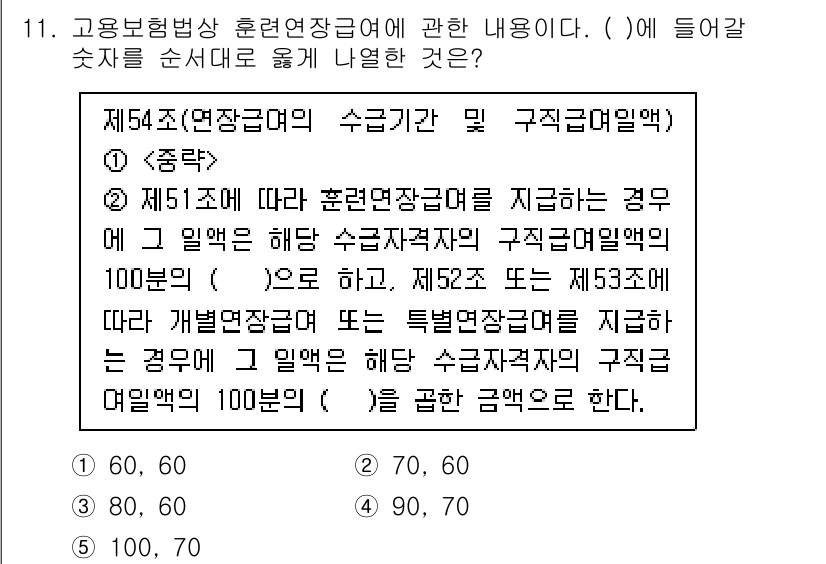 공인노무사_1차(사회보험법)(구) 2024년 11번 - 문제에서 묻고 있는 내용은 고용보험법 제54조 관련으로, 특정 조건에 따... 에 관한 핵심 기출문제