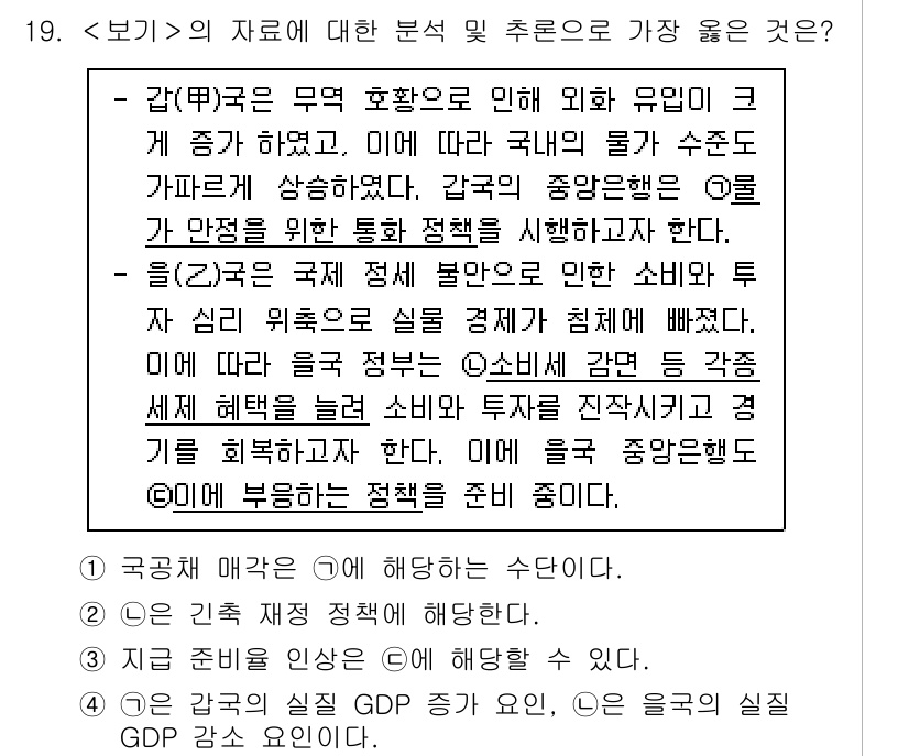 9급_지방직_공무원_서울시_사회(유공자) 2023년 19번 - 해설: 감(甲)국은 무역 의존도가 높아 외부 요인에 민감하며, 소비세 감... 에 관한 핵심 기출문제