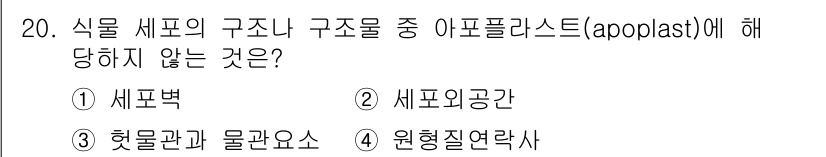 9급_지방직_공무원_서울시_생물 2023년 20번 - 아포플라스트(apoplast)는 식물 세포의 세포벽과 세포 간의 공간을 ... 에 관한 핵심 기출문제