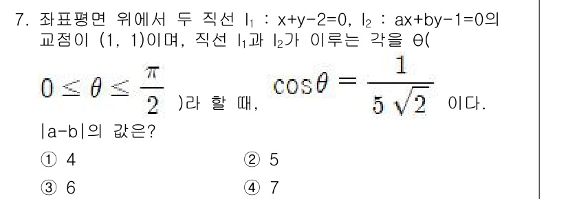 9급_지방직_공무원_서울시_수학 2023년 7번 - 주어진 두 직선의 기울기를 이용해 각 \( \theta \)를 구할 수 ... 에 관한 핵심 기출문제