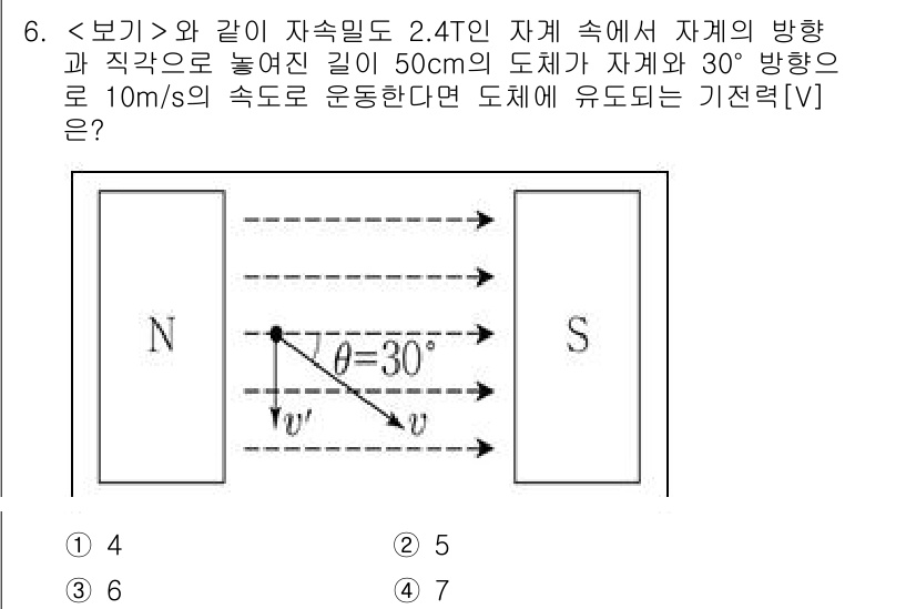9급_지방직_공무원_서울시_전기이론 2023년 6번 - 도체가 자계와 30°의 각도로 운동할 때, 전자기 유도 법칙에 따라 자속... 에 관한 핵심 기출문제