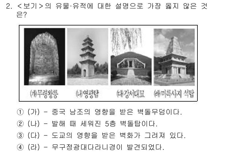 9급_지방직_공무원_서울시_한국사 2023년 2번 - 정답 4번은 '무궁화대대다리'를 지칭하는 내용이므로 유적과 관련이 없습니... 에 관한 핵심 기출문제