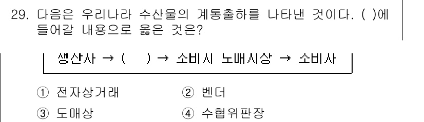 수산물품질관리사_1차 2024년 29번 - 정답은 4번, 수협위판장입니다. 수협위판장은 수산물의 집하와 판매를 담당... 에 관한 핵심 기출문제
