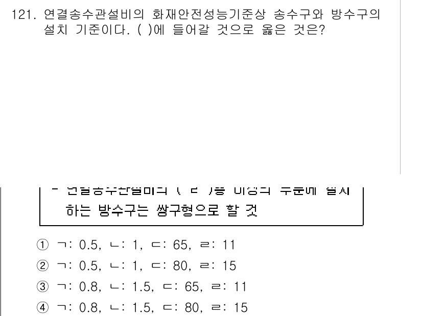 소방시설관리사 2024년 121번 - . 

이유: 연결송수관설비의 화재안전성 기준이 수립될 때, 각 소화기의... 에 관한 핵심 기출문제