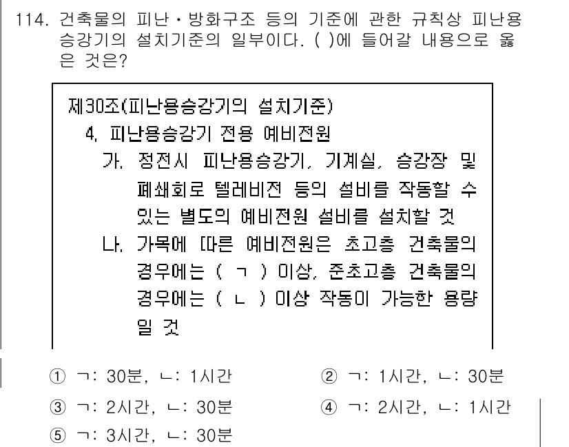주택관리사보_1차 2024년 114번 - 정답인 이유는 피난용 승강기가 건축물의 피난 및 방화구조와 밀접하게 연관... 에 관한 핵심 기출문제