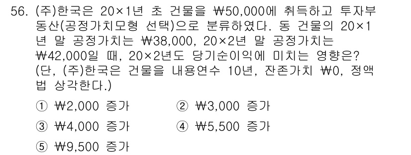 주택관리사보_1차 2024년 56번 - 문제에서 주어진 내용에 따르면, 20×1년 초 건물의 시가가 50,000... 에 관한 핵심 기출문제