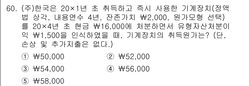 주택관리사보_1차 2024년 60번 - 기계장치의 취득원가는 자산의 원가에 법인세를 고려하여 계산해야 합니다. ... 에 관한 핵심 기출문제