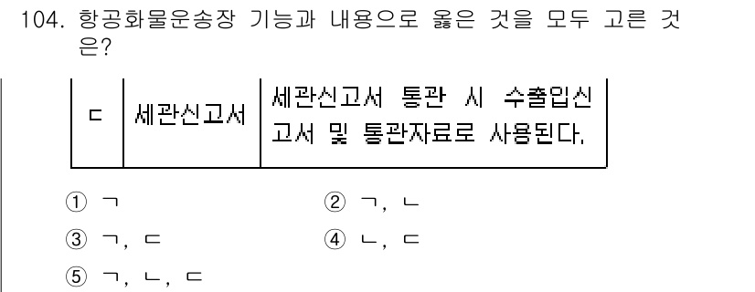 물류관리사_1교시 2024년 104번 - 해당 자격증의 핵심 개념을 묻는 객관식 문제