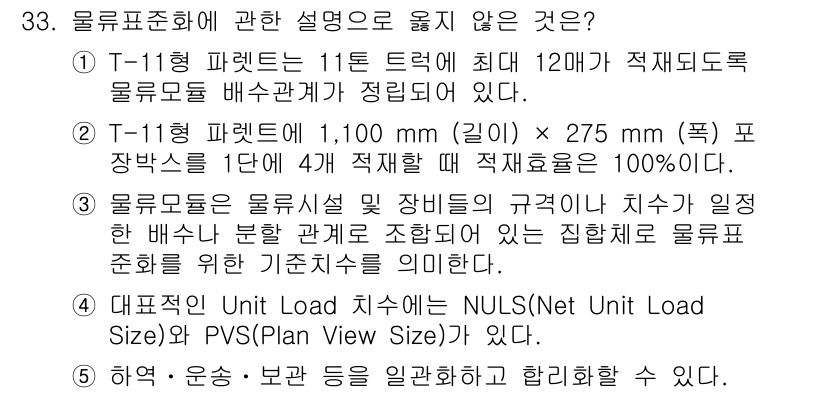 물류관리사_1교시 2024년 33번 - 해당 자격증의 핵심 개념을 묻는 객관식 문제