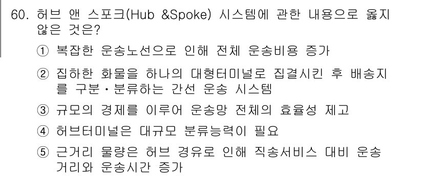 물류관리사_1교시 2024년 60번 - 해당 자격증의 핵심 개념을 묻는 객관식 문제