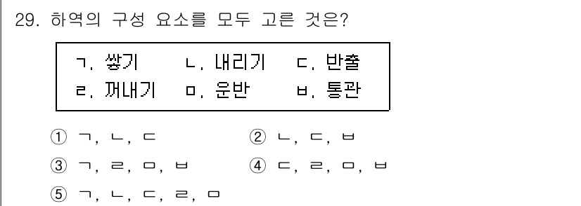 물류관리사_2교시 2024년 29번 - 하역의 구성 요소는 짐을 쉽게 쌓고 내리며 유지하는 데 필요한 모든 요소... 에 관한 핵심 기출문제