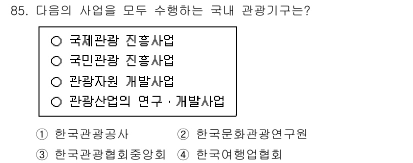 관광통역안내사_2교시(구) 2024년 85번 - 해당 자격증의 핵심 개념을 묻는 객관식 문제