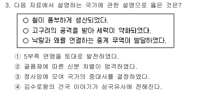 국내여행안내사_1차 2024년 3번 - . 낙랑과 왜를 연결하는 중계 무역이 발달하였다.

해설: 낙랑은 고조선... 에 관한 핵심 기출문제