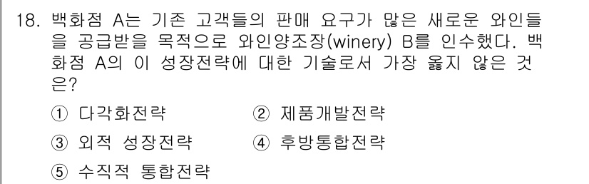 유통관리사_1급 2024년 18번 - 해당 자격증의 핵심 개념을 묻는 객관식 문제