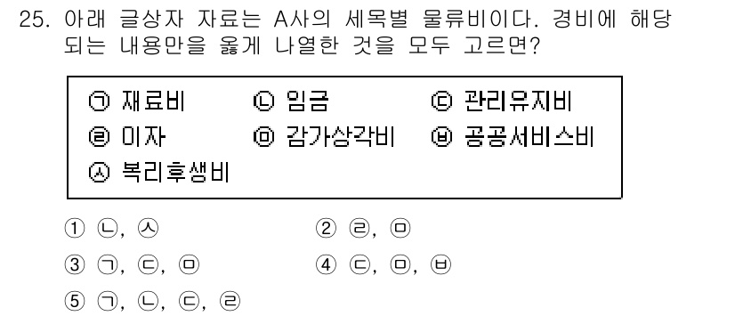 유통관리사_1급 2024년 25번 - 경비에 해당되는 내용은 모든 비용이 아니라 경영에서 발생하는 비용 중 일... 에 관한 핵심 기출문제