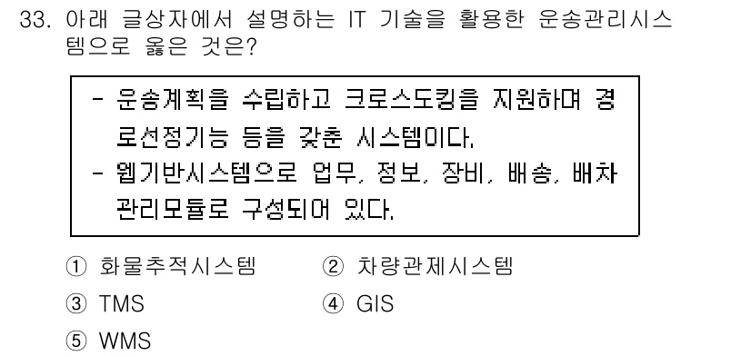유통관리사_1급 2024년 33번 - . WMS (Warehouse Management System)

WMS... 에 관한 핵심 기출문제