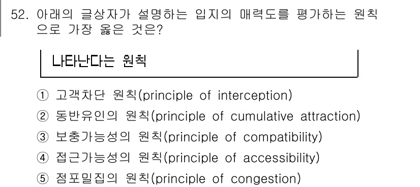 유통관리사_1급 2024년 52번 - 점포 밀집의 원칙은 소비자들이 다양한 선택을 위해 많은 매장이 모여 있는... 에 관한 핵심 기출문제