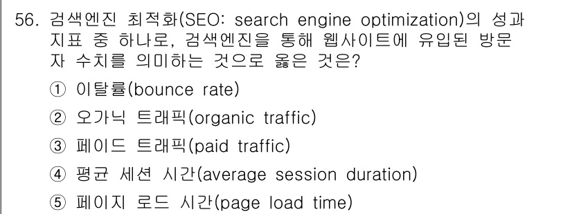 유통관리사_2급 2024년 56번 - . 오가닉 트래픽(organic traffic)은 검색 엔진 최적화의 핵... 에 관한 핵심 기출문제