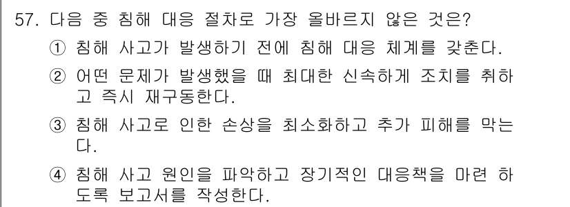 전자상거래운용사 2023년 57번 - . 

문제가 발생했을 때 최대한 신속하게 조치를 취하는 것은 중요하지만... 에 관한 핵심 기출문제