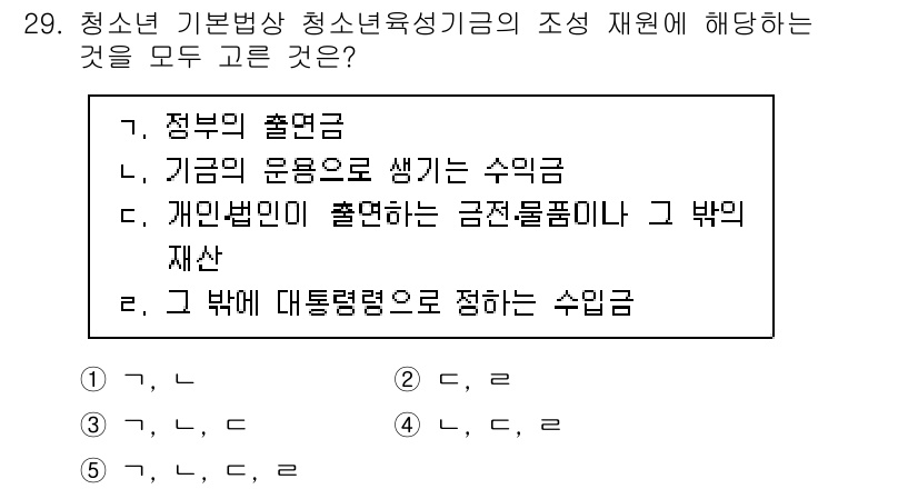 청소년상담사_1급(1교시)(구) 2024년 29번 - 청소년 기본법상 청소년육성기금의 조성 재원에 대한 질문에서, 정부의 출연... 에 관한 핵심 기출문제