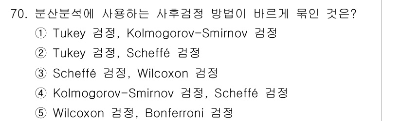 청소년상담사_1급(1교시)(구) 2024년 70번 - Tukey 검정은 여러 그룹 간의 평균 차이를 비교할 때 사용되며, Ko... 에 관한 핵심 기출문제