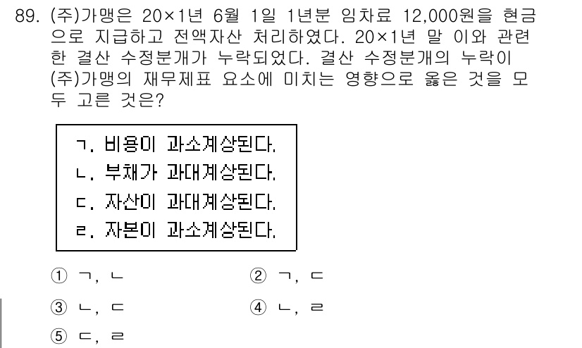 가맹거래사 2025년 89번 - 가맹 거래에서 자본의 자기자본 계산 시, 자산의 과소계상으로 인해 실제 ... 에 관한 핵심 기출문제