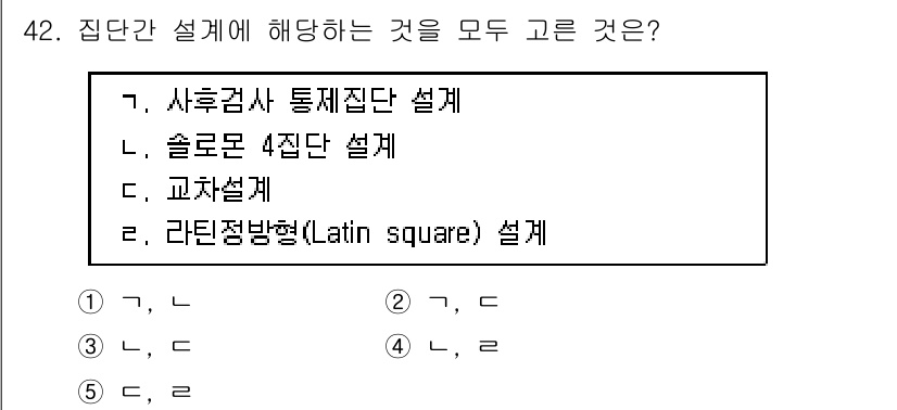 청소년상담사_2급(1교시)(구) 2024년 42번 - 집단간 설계에 해당하는 것은 '사후검사 통제집단 설계'로, 이는 두 개 ... 에 관한 핵심 기출문제