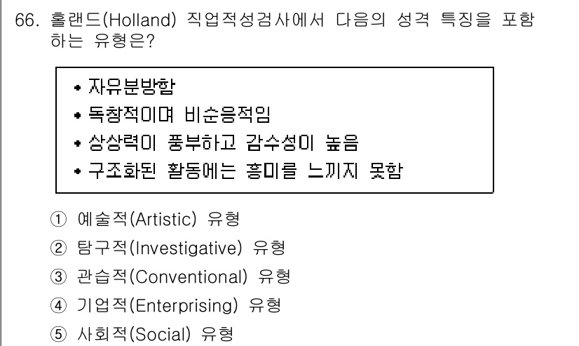 청소년상담사_2급(1교시)(구) 2024년 66번 - 주어진 문제에서 "자유분방함", "독창적이며 비순응적임", "상상력이 풍... 에 관한 핵심 기출문제