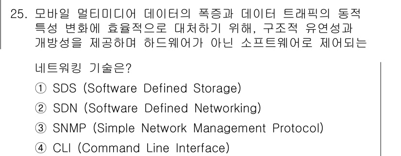 네트워크관리사_2급 2024년 25번 - 정답은 2번, SDN (Software Defined Networking... 에 관한 핵심 기출문제