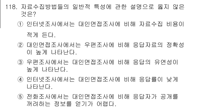 경영지도사_1차_2교시(구) 2025년 118번 - 문항에서 강조된 내용은 자료수집방법의 특징을 다루고 있습니다. 정답인 3... 에 관한 핵심 기출문제
