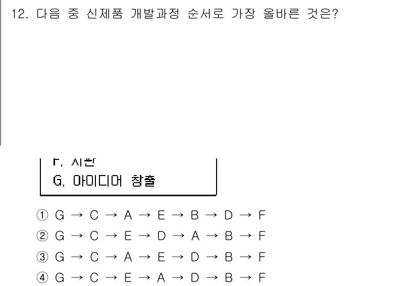 전자상거래관리사_1급 2018년 12번 - . 

이유: 신제품 개발 과정에서 시장 조사, 아이디어 생성, 제품 개... 에 관한 핵심 기출문제