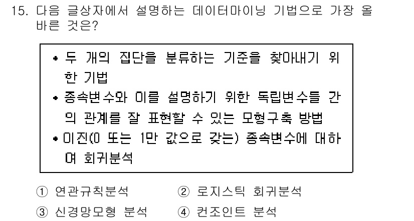 전자상거래관리사_1급 2018년 15번 - 독립변수와 종속변수 간의 관계를 잘 표현하기 위해서는 적절한 모델링 방법... 에 관한 핵심 기출문제