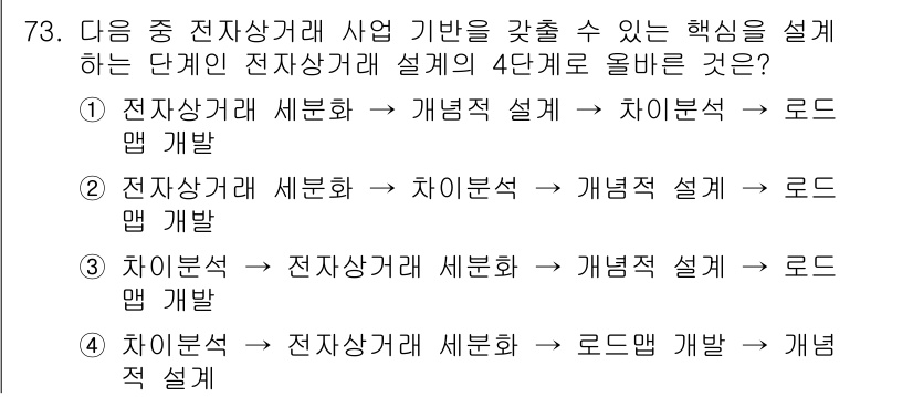 전자상거래관리사_1급 2019년 73번 - 전자상거래 사업의 기초를 다지기 위해서는 기본적인 구조와 흐름을 이해해야... 에 관한 핵심 기출문제