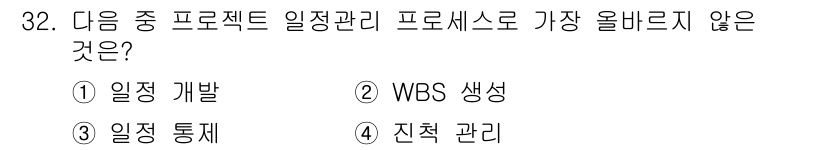 전자상거래관리사_1급 2020년 32번 - . WBS 생성은 일정 관리를 위한 프로세스의 일부로, 작업 분해 구조를... 에 관한 핵심 기출문제