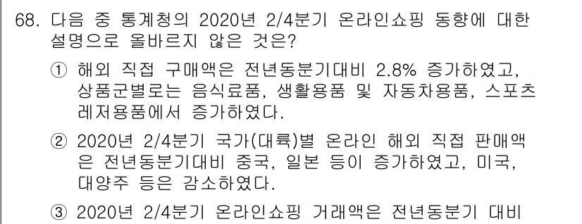 전자상거래관리사_1급 2020년 68번 - 해당 자격증의 핵심 개념을 묻는 객관식 문제